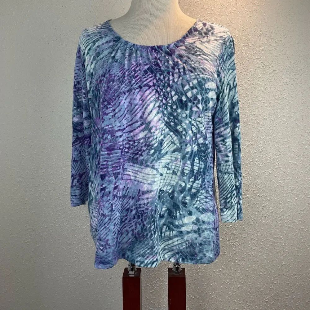 Pre-Owed Chico’s Womens Floral 3/4 Sleeve Top Size 1